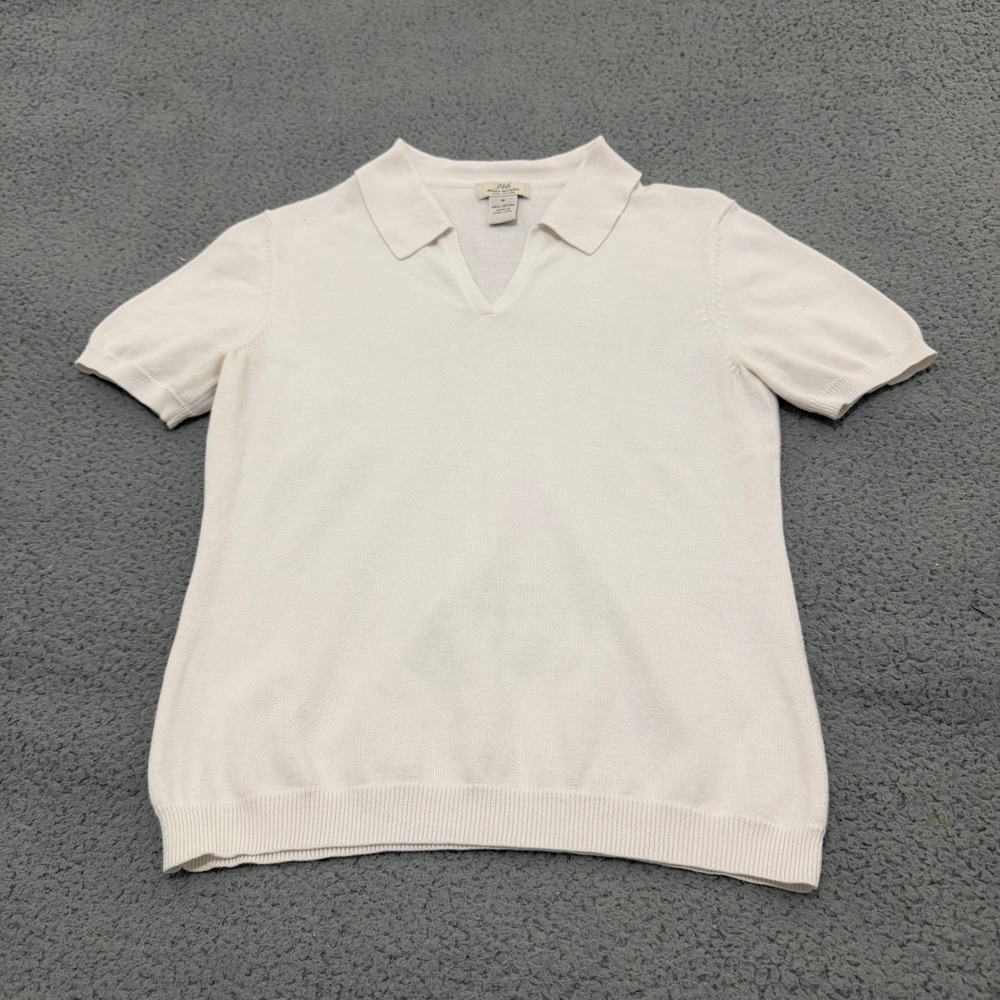 Brooks Brothers 346 Polo Shirt Womens Medium Pima Cotton Knit Cream White V-Neck